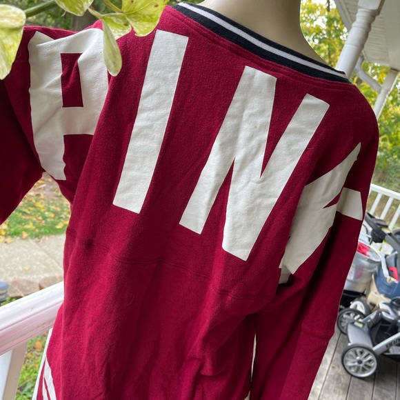 Victoria’s Secret PINK Crimson Red Varsity Crew French Terry Pullover Sweatshirt - Picture 7 of 8